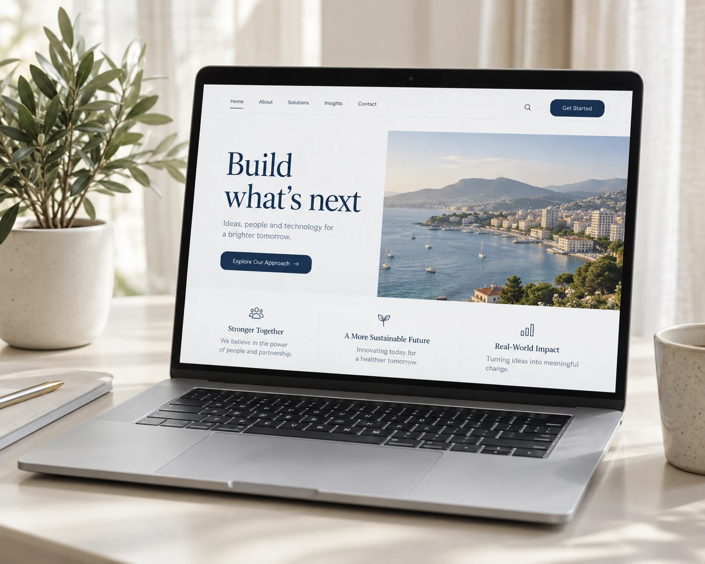 Illustration of a business website displayed on a laptop